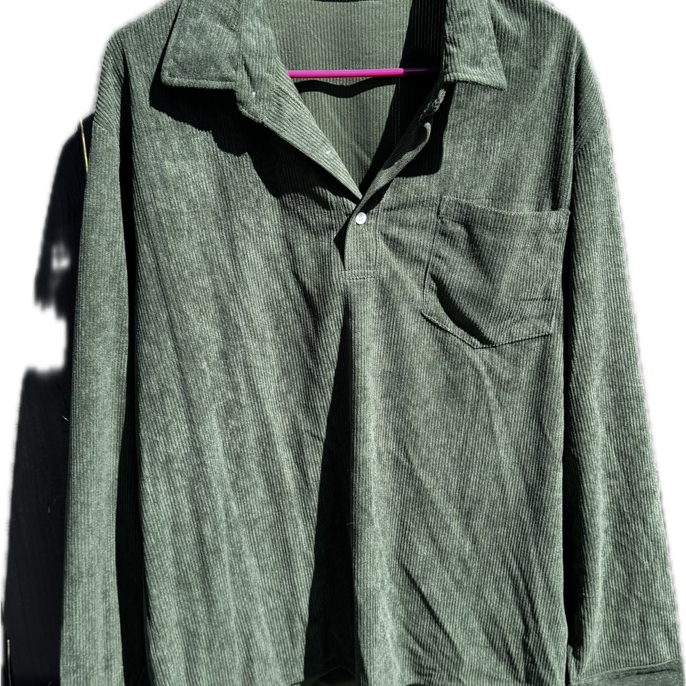 Green Corduroy Long Sleeve Shirt
